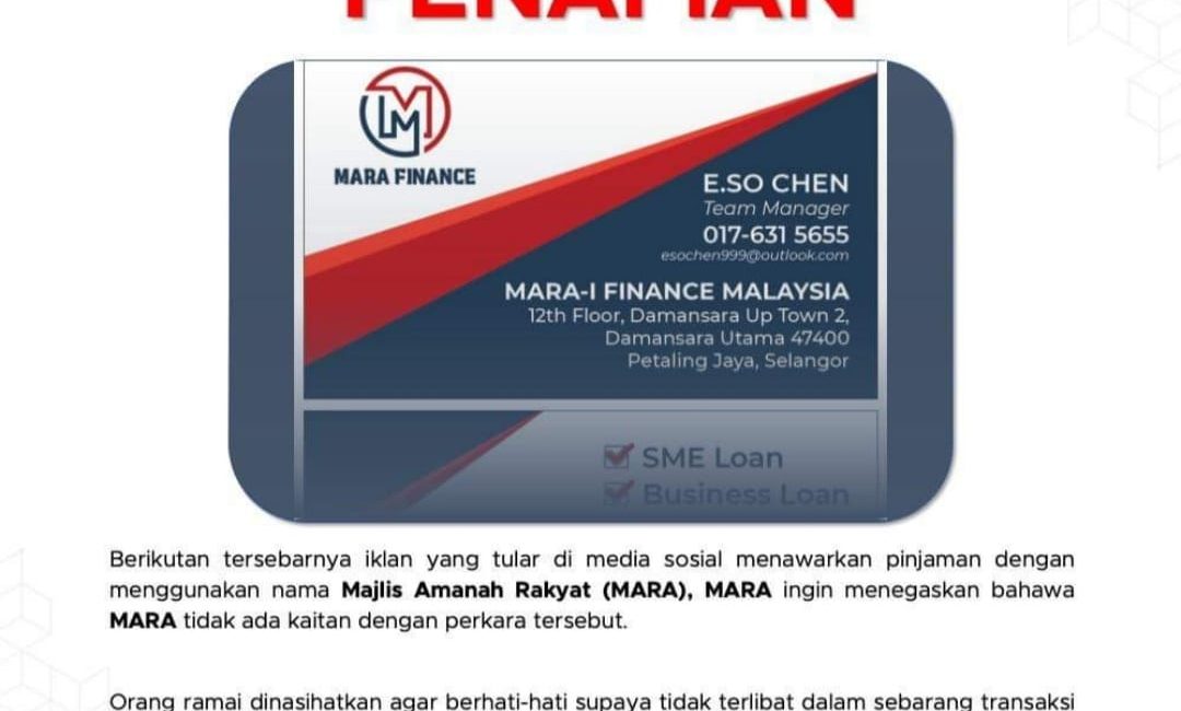 MARA Nafi Menawarkan Pinjaman Seperti Yang Tersebar Di Media Sosial.