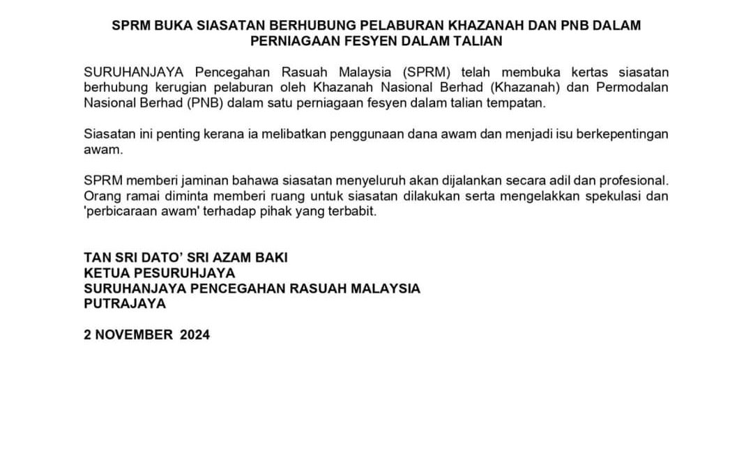 SPRM Mulakan Siasatan Berhubung Fesyen Valet Yang Melibatkan Khazanah Dan PNB.