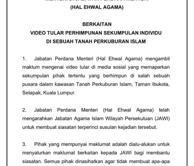 JAWI Sudah Memulakan Siasatan Terhadap Laporan Aktiviti Berzikir Di Tanah Perkuburan Danau Kota.