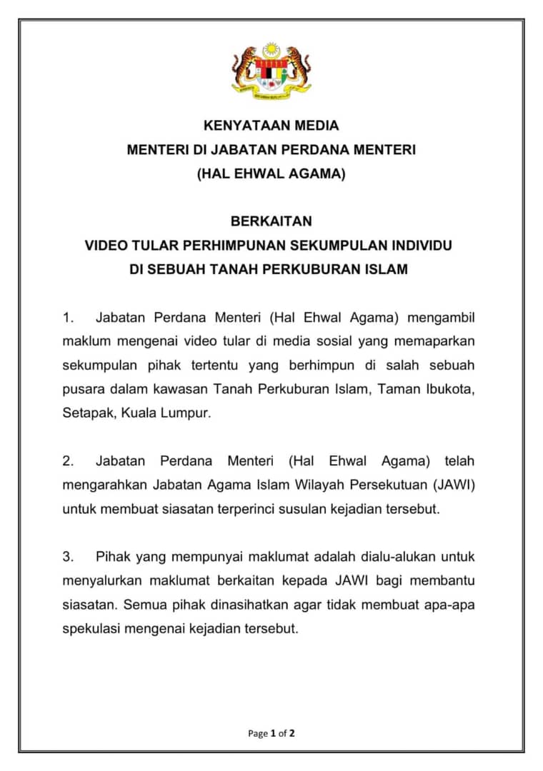 JAWI Sudah Memulakan Siasatan Terhadap Laporan Aktiviti Berzikir Di Tanah Perkuburan Danau Kota.